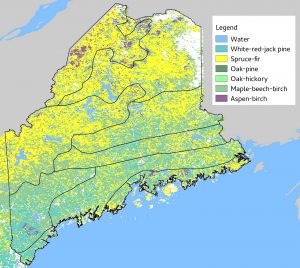 Map of Maine climate zones and associated forest types