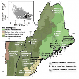 Map of the study area highlighting a range of environmental conditions